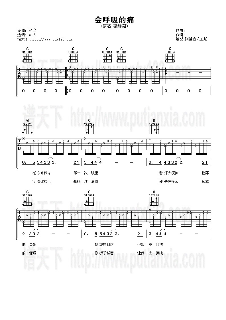 会呼吸的痛 吉他谱 第1页