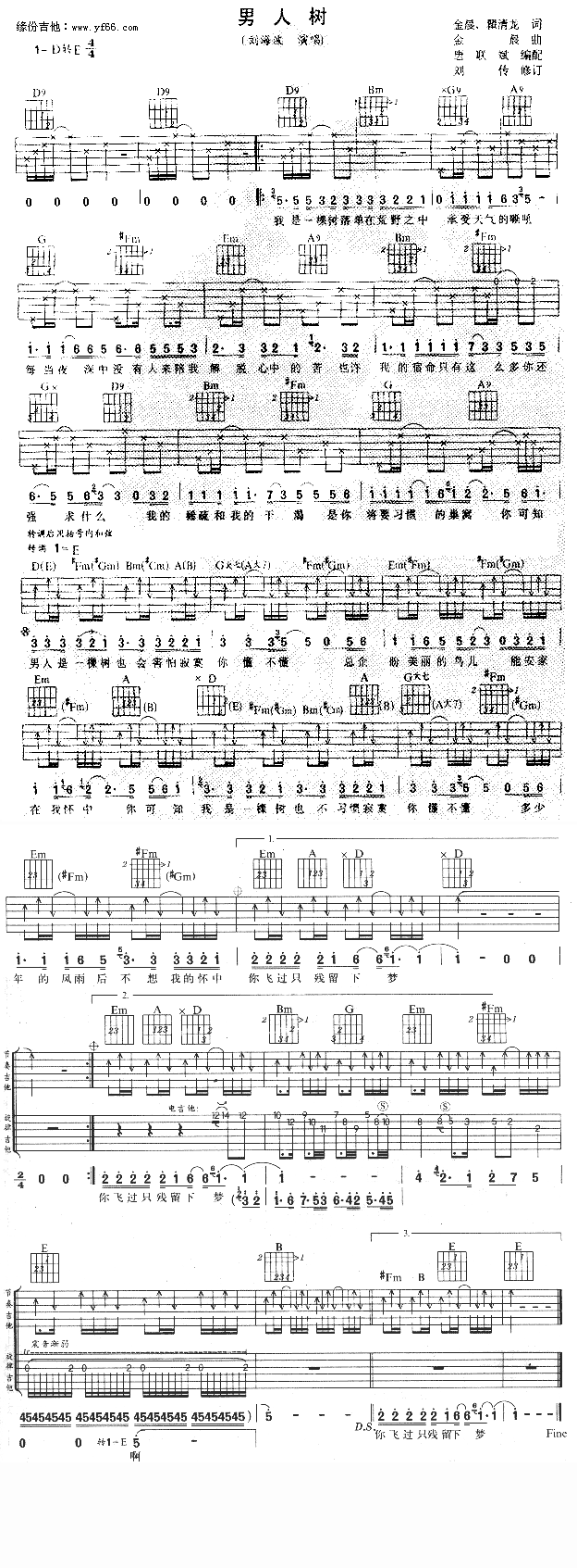 男人树调六线吉他谱-虫虫吉他谱免费下载