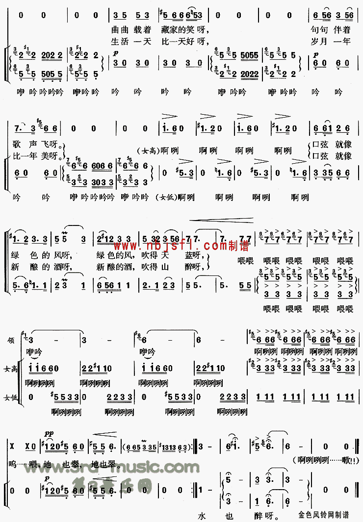 口弦轻轻吹[合唱曲谱]吉他谱 第2页