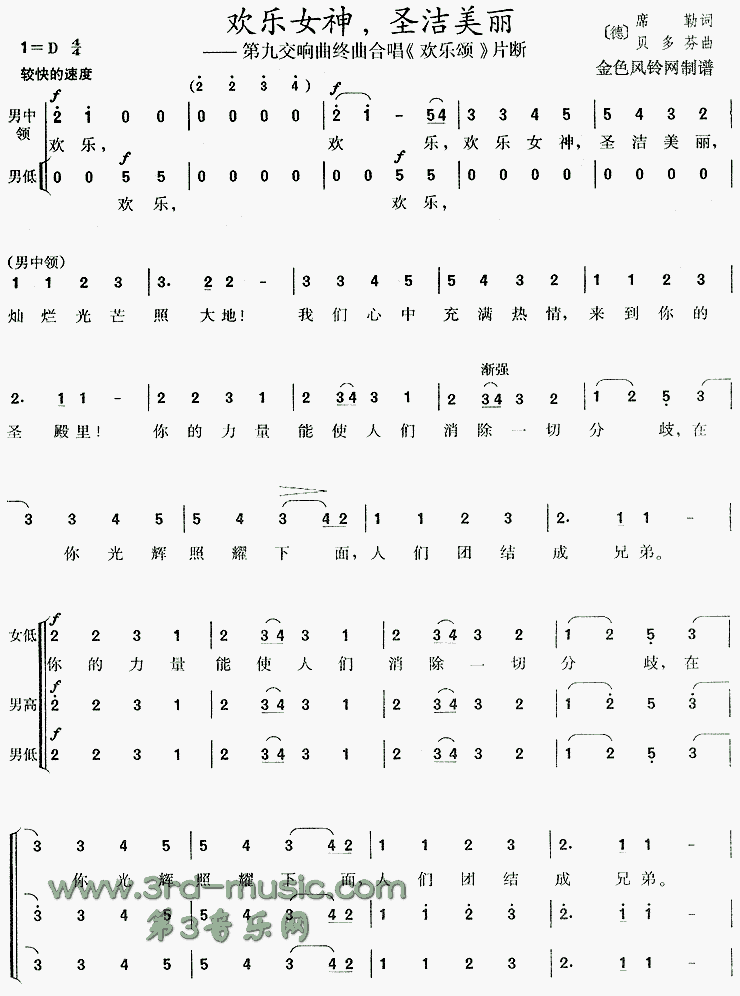 欢乐女神圣洁美丽(第九交响曲《欢乐颂》片断[合唱曲谱]吉他谱 第1页