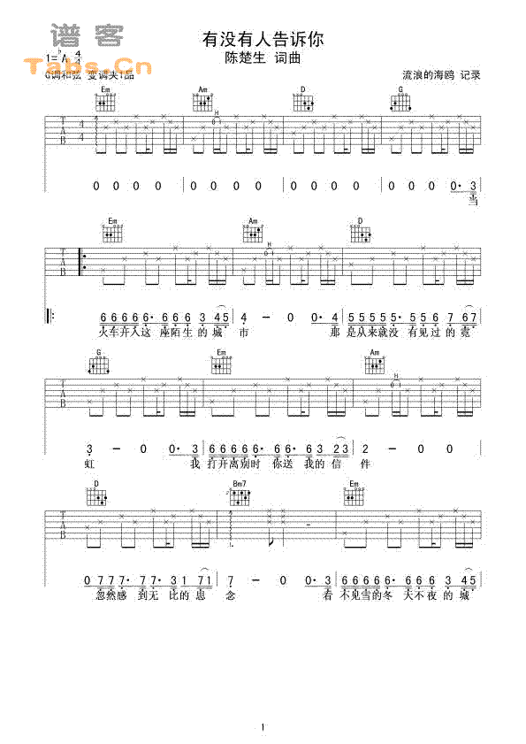 有没有人告诉你 经典版 吉他谱 第1页