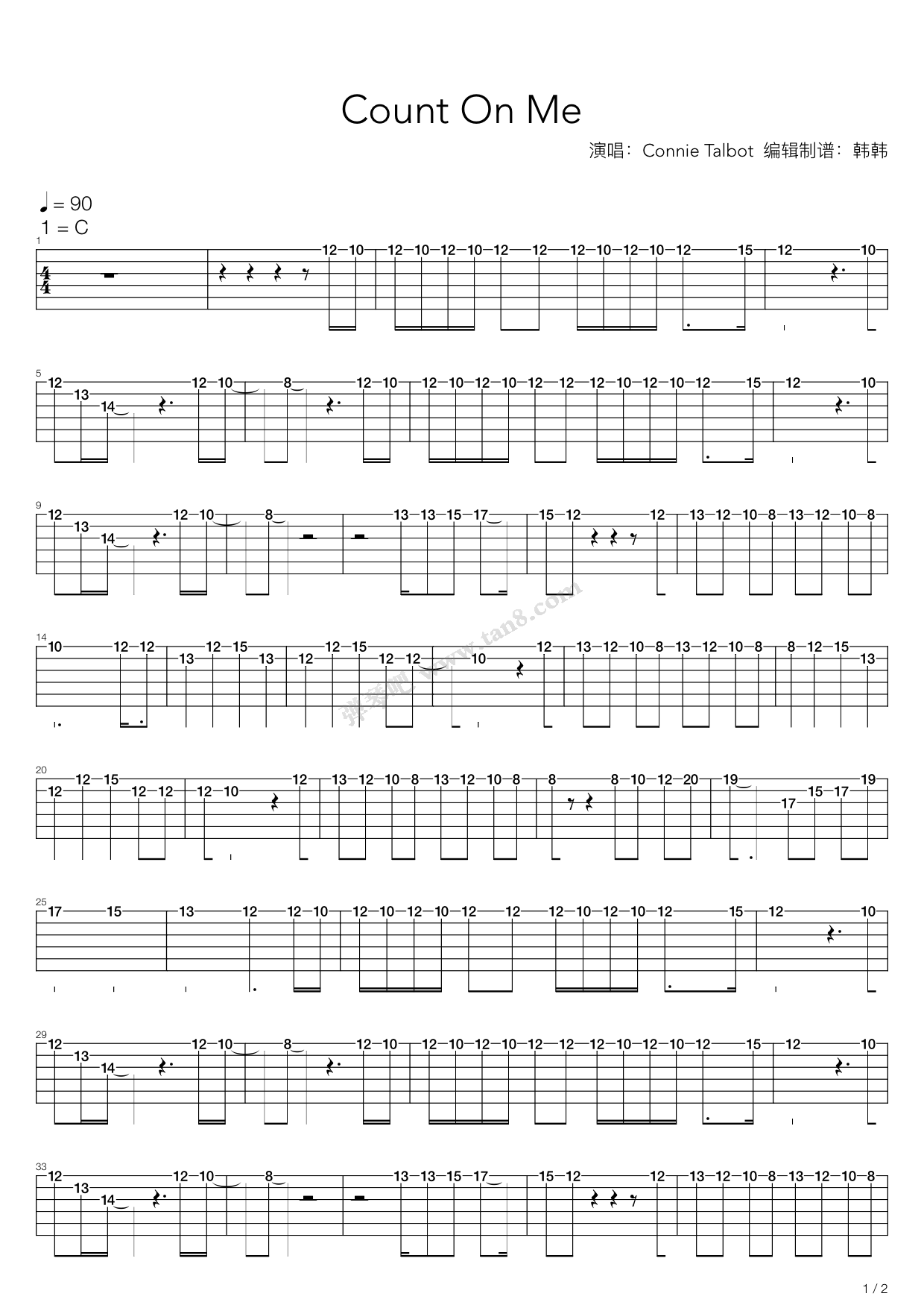 《count on me(connie talbot版)》,bruno mars(六线谱 吉他谱吉他谱
