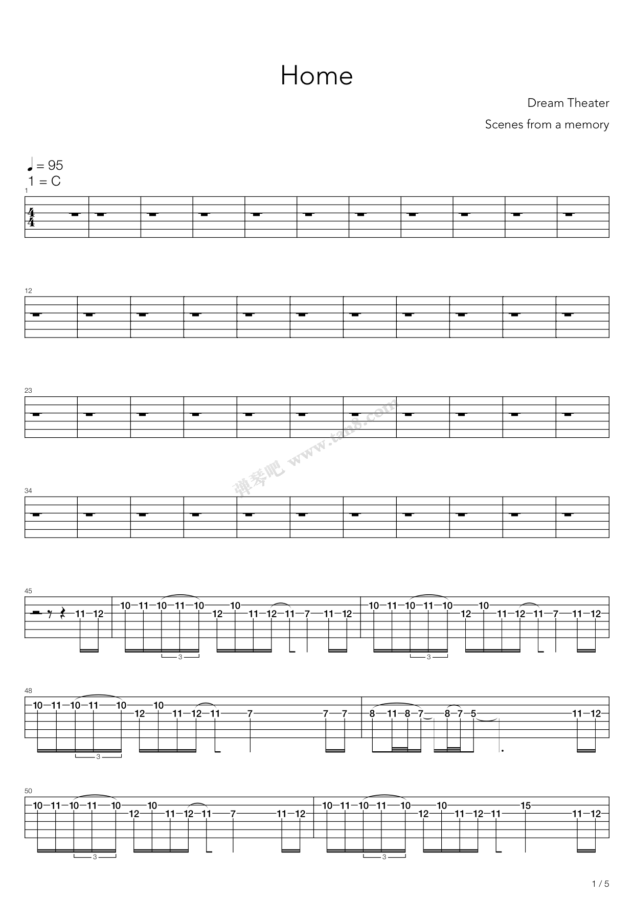 《home》,dream theater(六线谱 吉他谱吉他谱 第61页