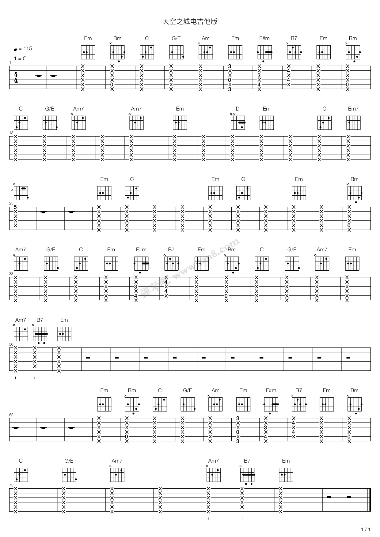 《天空之城电吉他版》,(六线谱 吉他谱吉他谱 第8页