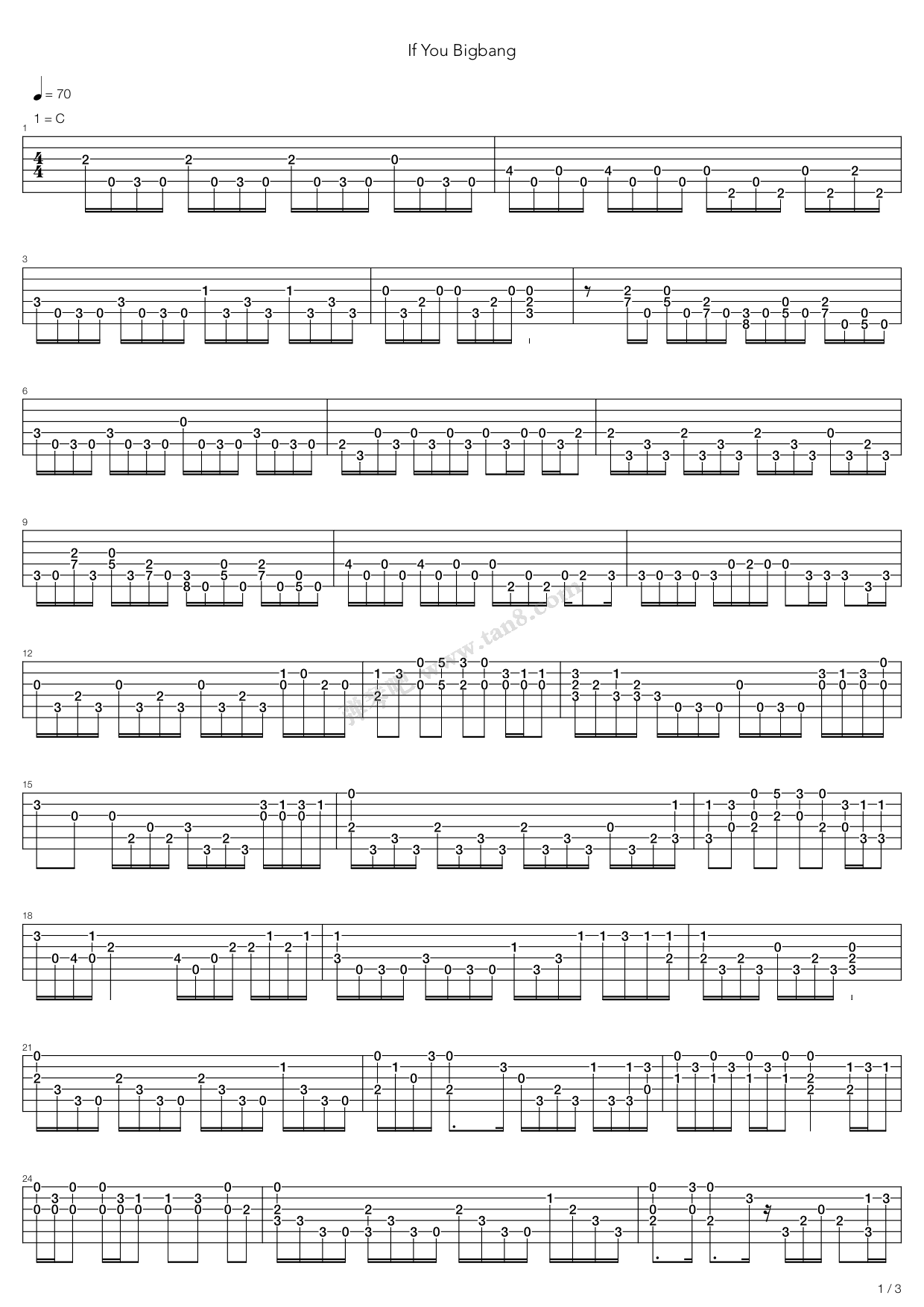 >>《if you bigbang 吉他独奏》,bigbang(六线谱