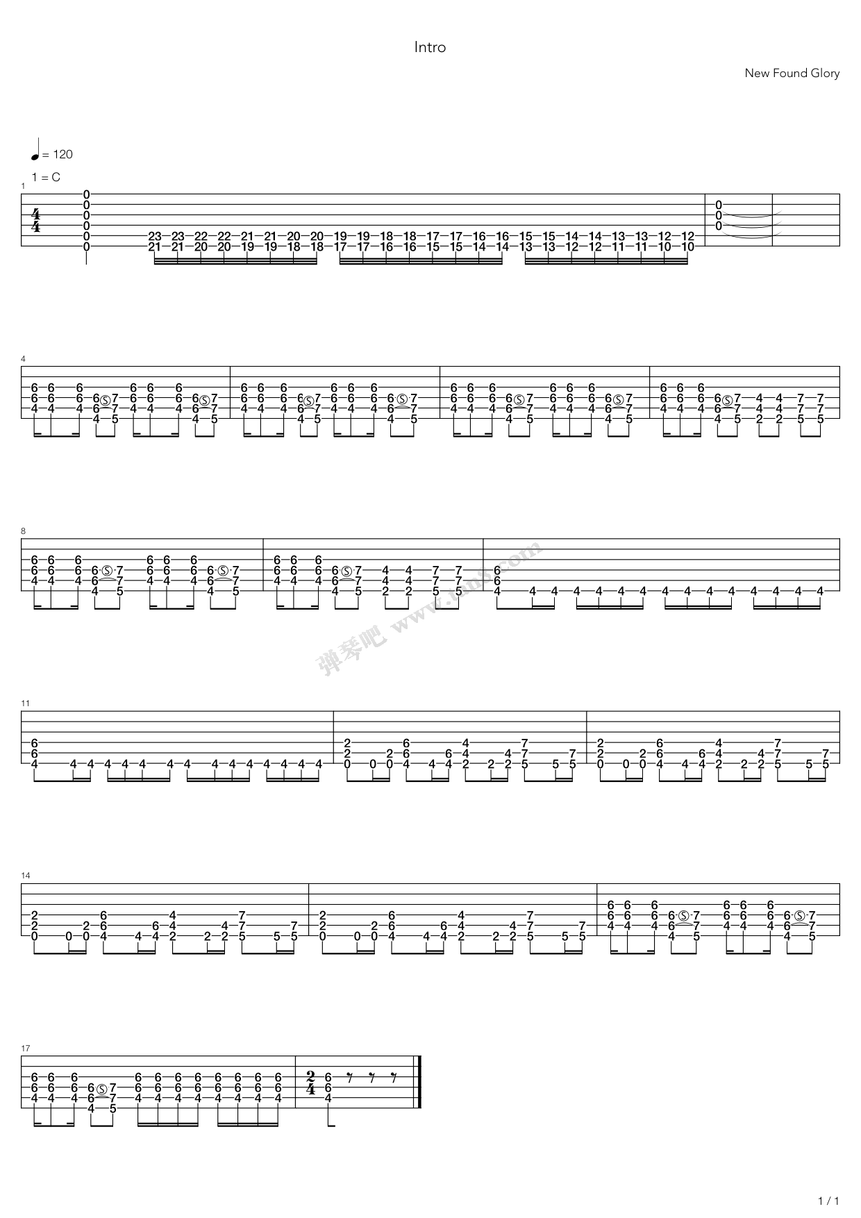 《intro》,new found glory( 调六线吉他谱-虫虫吉他
