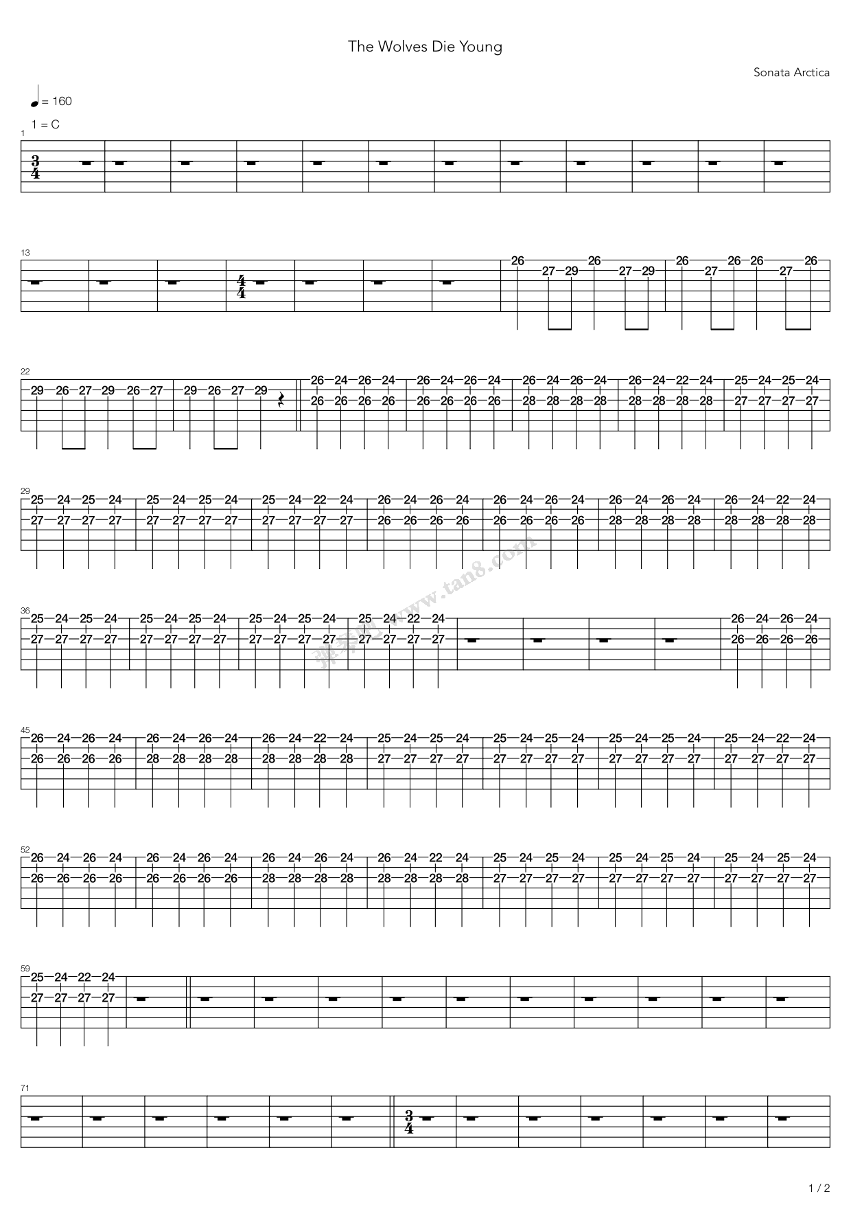 吉他谱 >>《the wolves die young》,sonata arctica