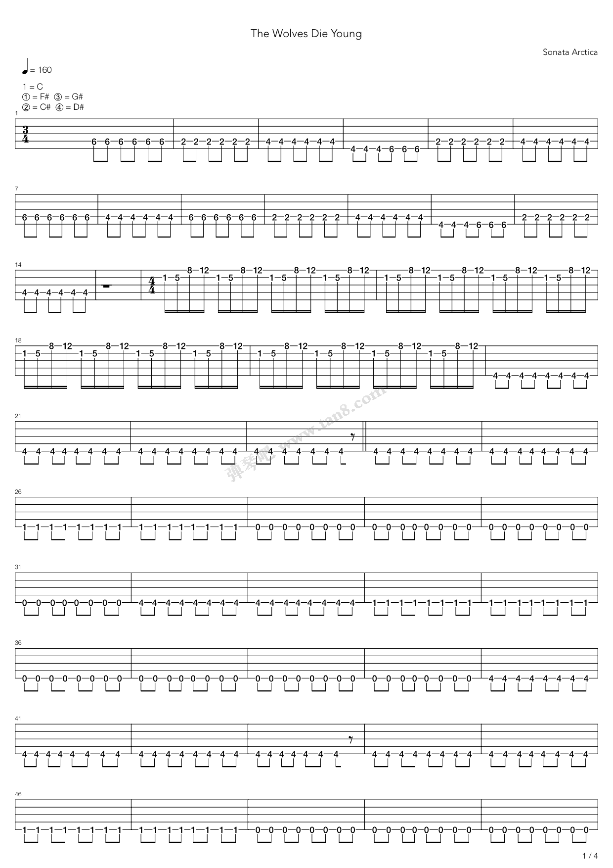 吉他谱 >>《the wolves die young》,sonata arctica