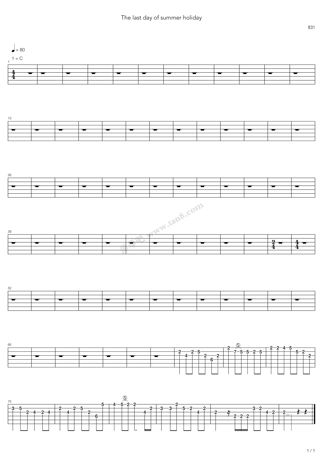 《最后的831,八三夭 调六线吉他谱-虫虫吉他谱免费下载