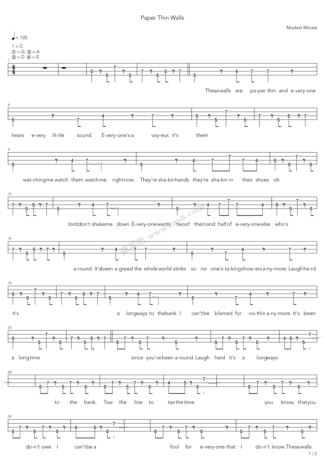 《paper thin walls》,modest mouse(六线谱 吉他谱吉他谱 第12页