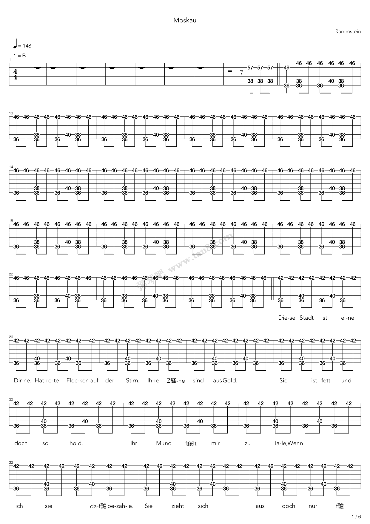 《moskau》,rammstein(六线谱 吉他谱吉他谱 第27页