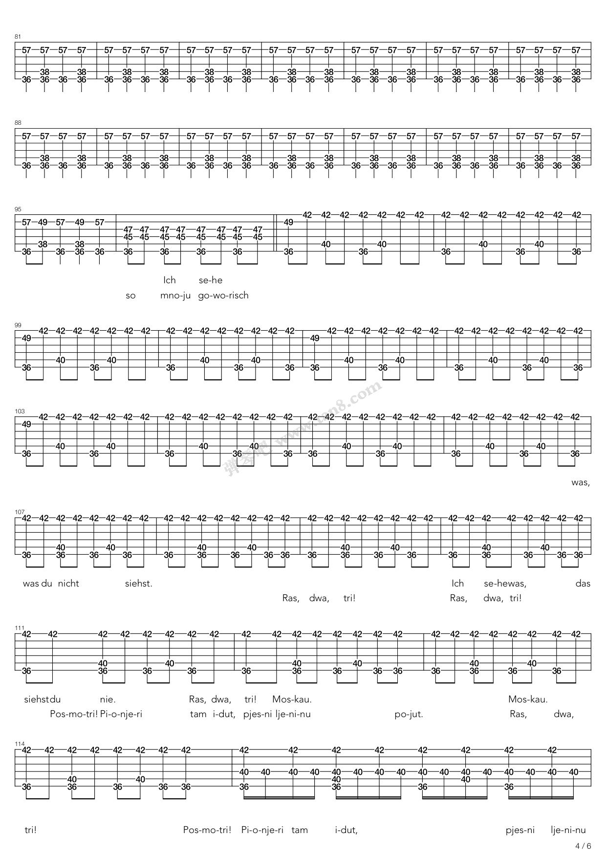 《moskau》,rammstein(六线谱 吉他谱吉他谱 第30页