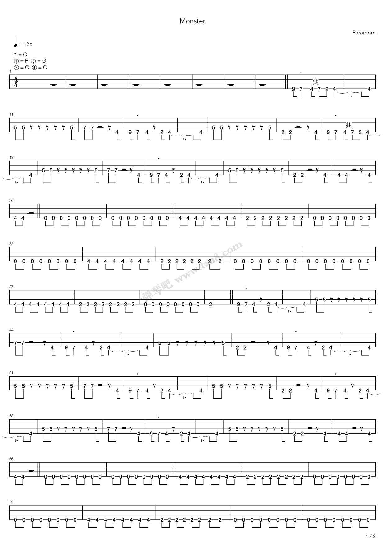 《monster,paramore(六线谱 吉他谱吉他谱 第16页