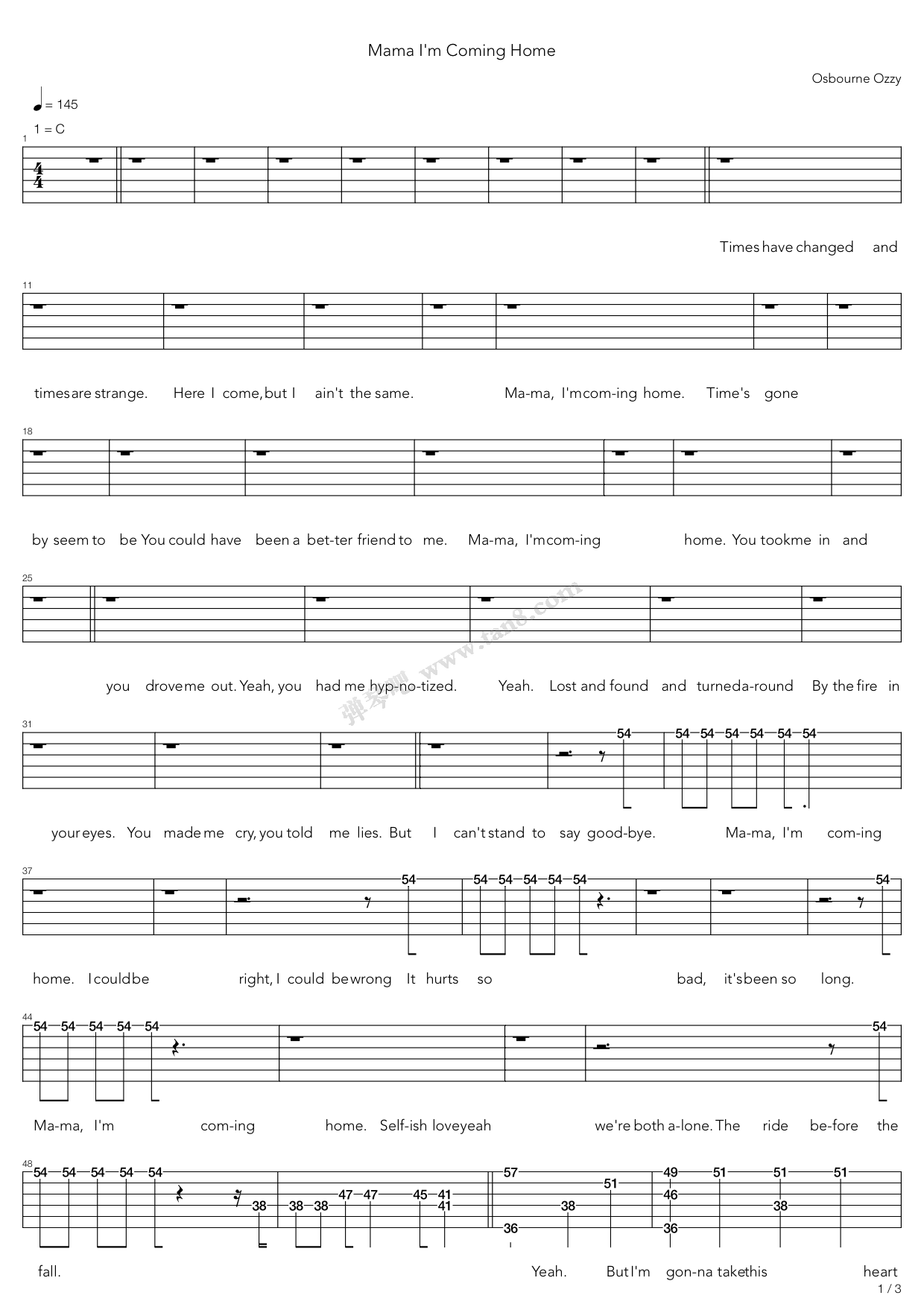 《mama im coming home》,ozzy osbourne(六线谱 吉他谱吉他谱 第27页