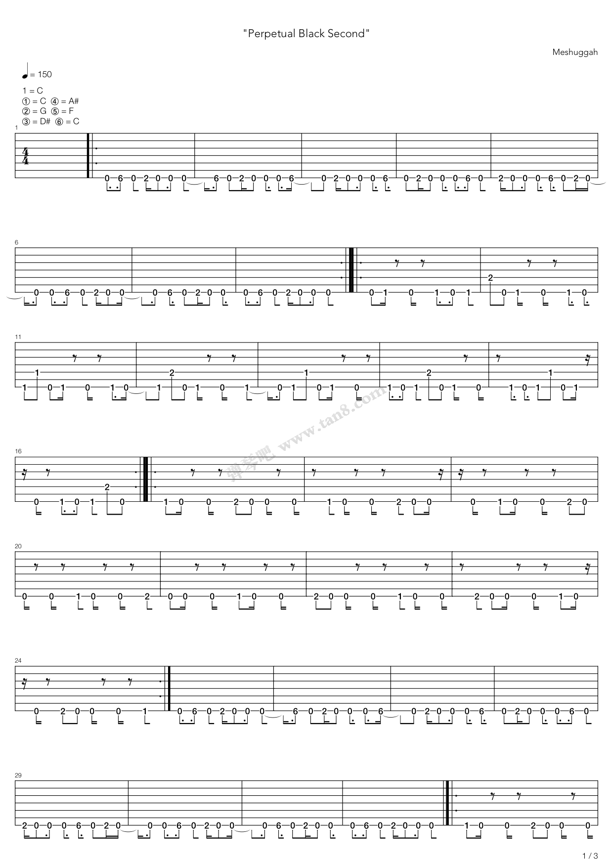 《perpetual black second》,meshuggah(六线谱 吉他谱吉他谱 第1页