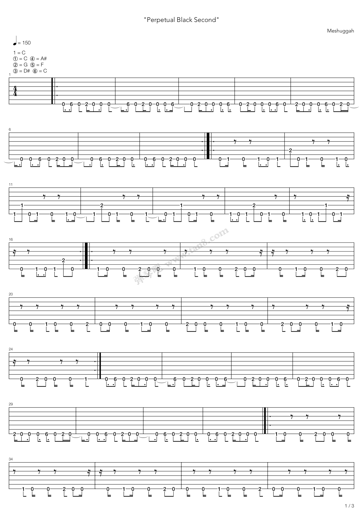 《perpetual black second》,meshuggah(六线谱 吉他谱吉他谱 第4页