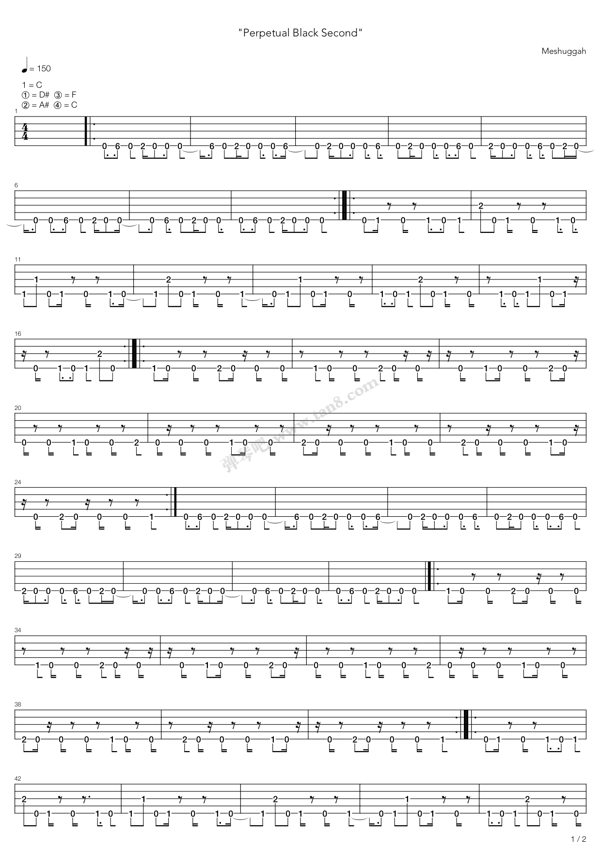 《perpetual black second》,meshuggah(六线谱 吉他谱吉他谱 第7页