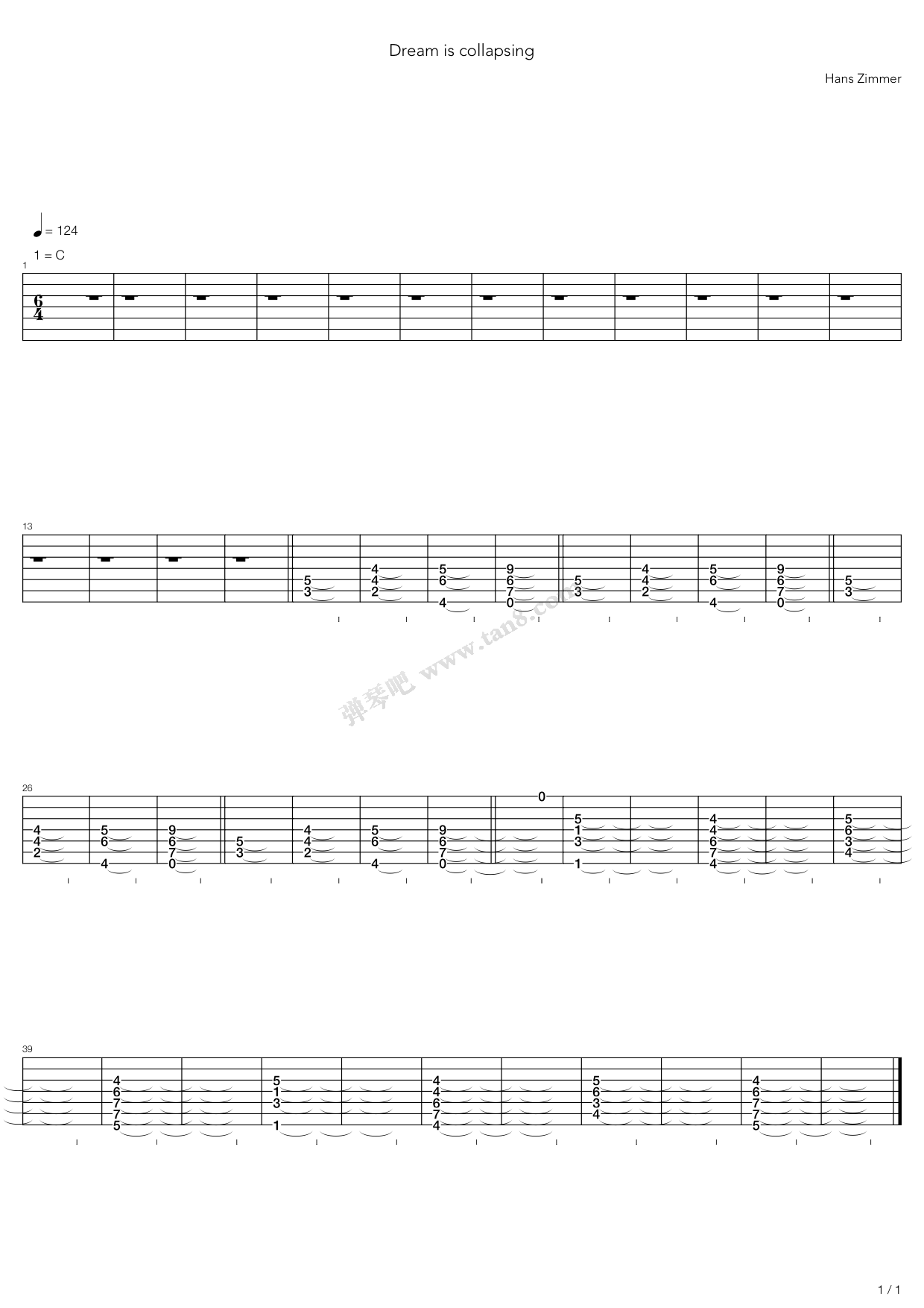 《dream is collapsing》,hans zimmer(六线谱 吉他谱吉他谱 第10页