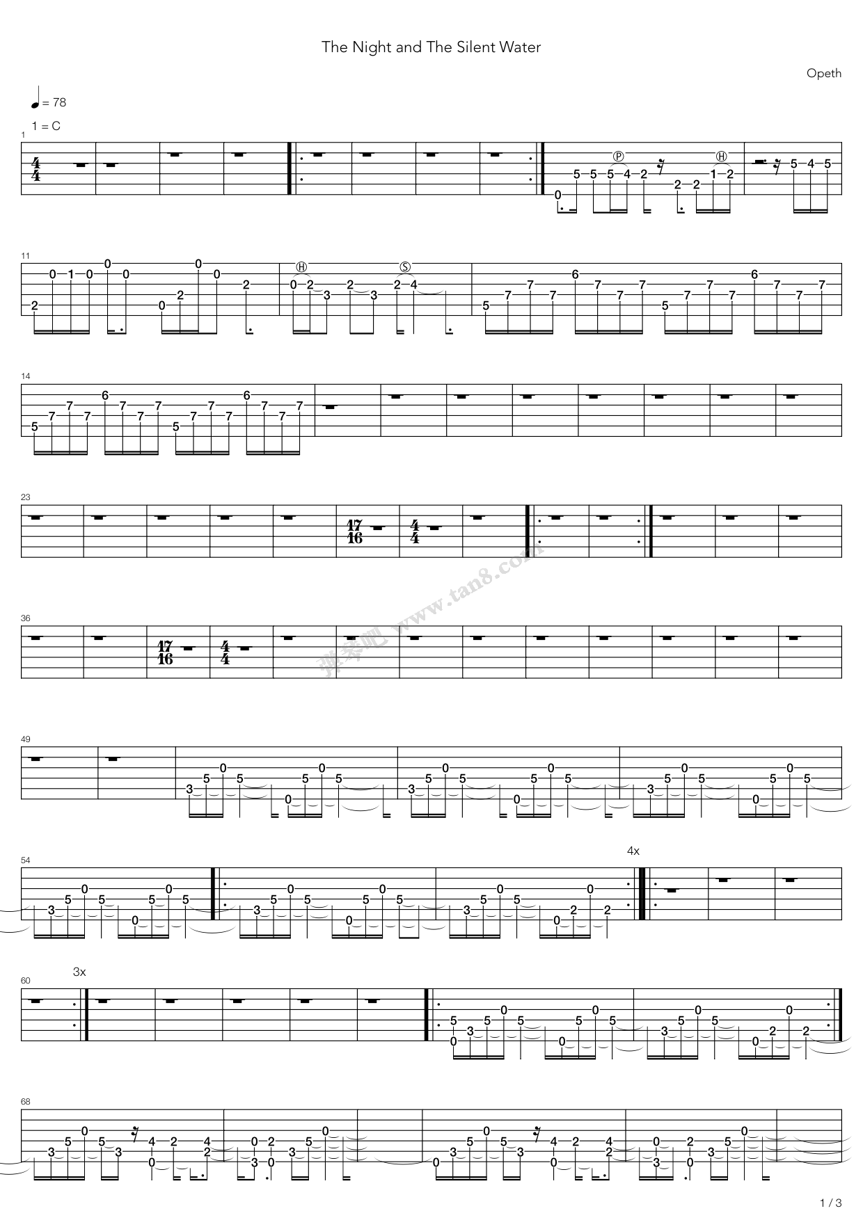 《the night and the silent water》,opeth(六线谱 吉他谱吉他谱 第