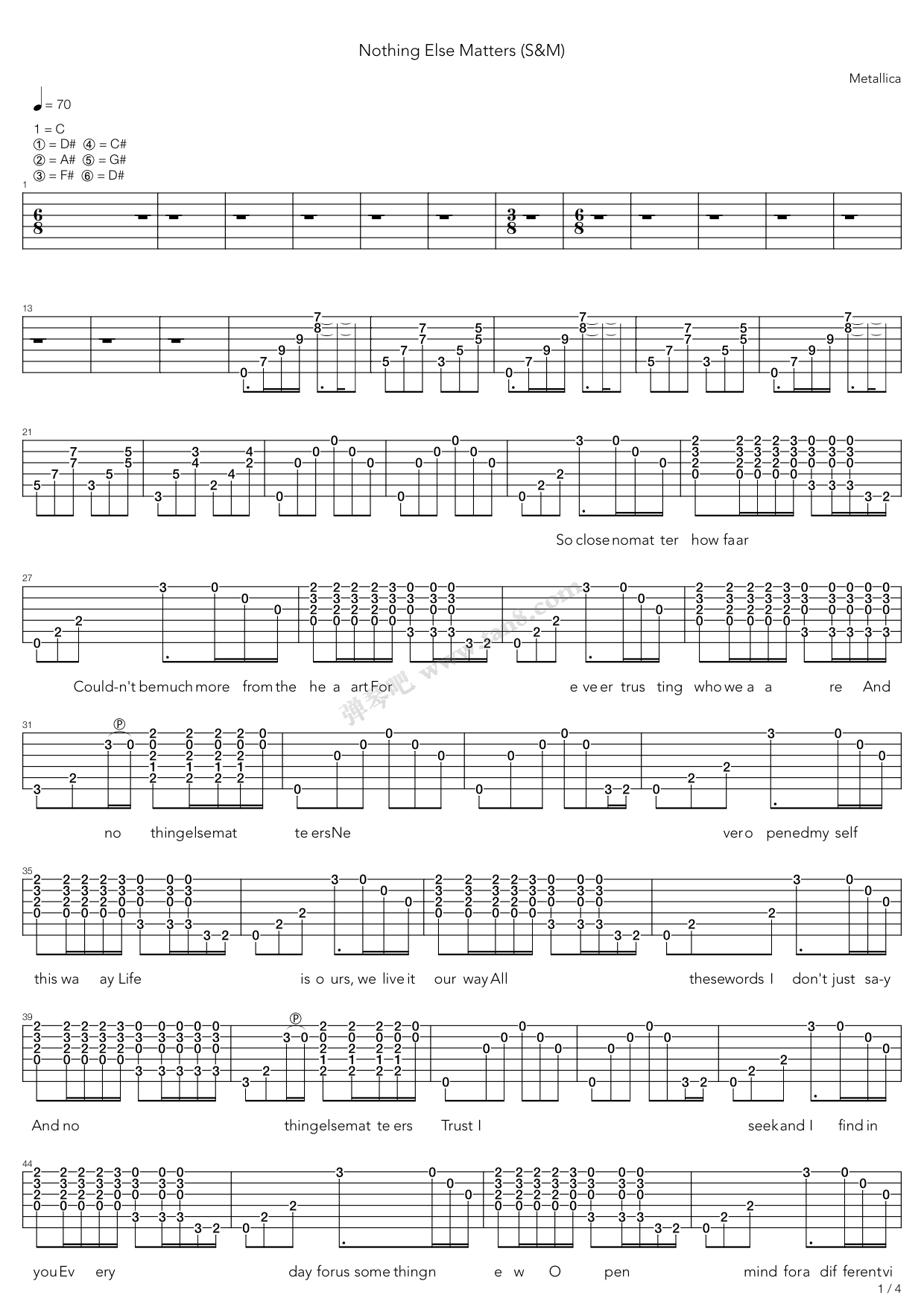 《nothing else matters(13)》,metallica(六线谱 吉他谱吉他谱 第8页