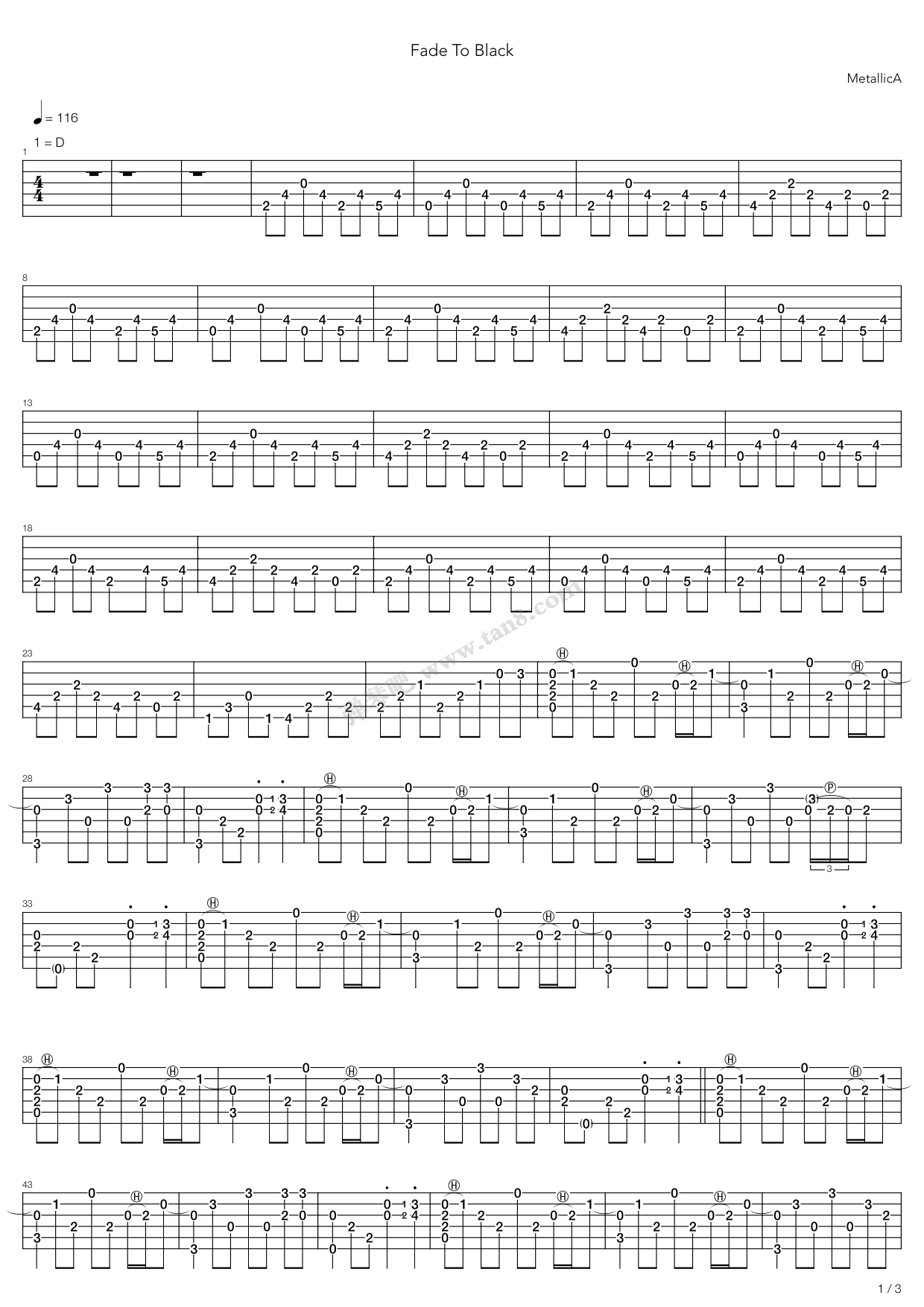 《fade to black(10)》,metallica(六线谱 吉他谱吉他谱 第1页