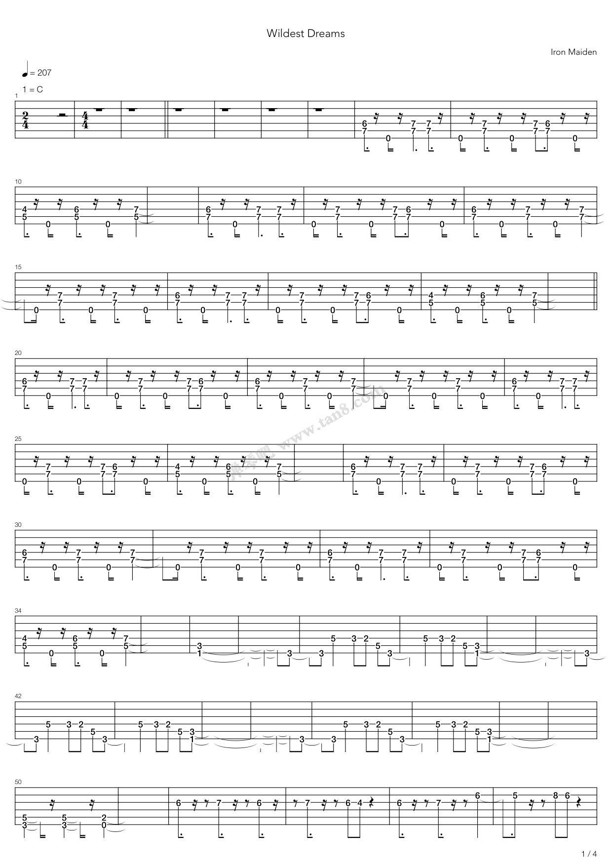 《wildest dreams》,iron maiden(六线谱 吉他谱吉他谱 第8页