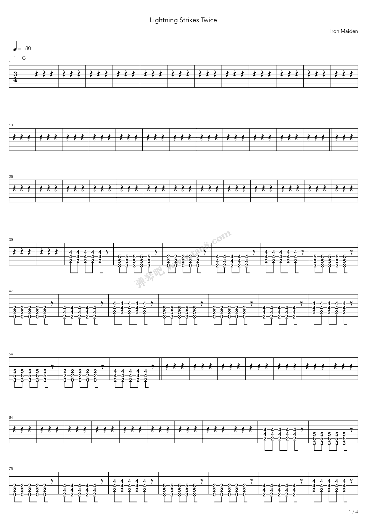 《lightning strikes twice》,iron maiden(六线谱 吉他谱吉他谱 第1