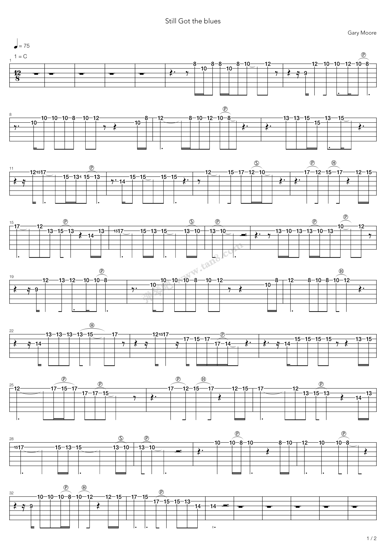 《still got the blues》,gary moore(六线谱 吉他谱吉他谱 第1页