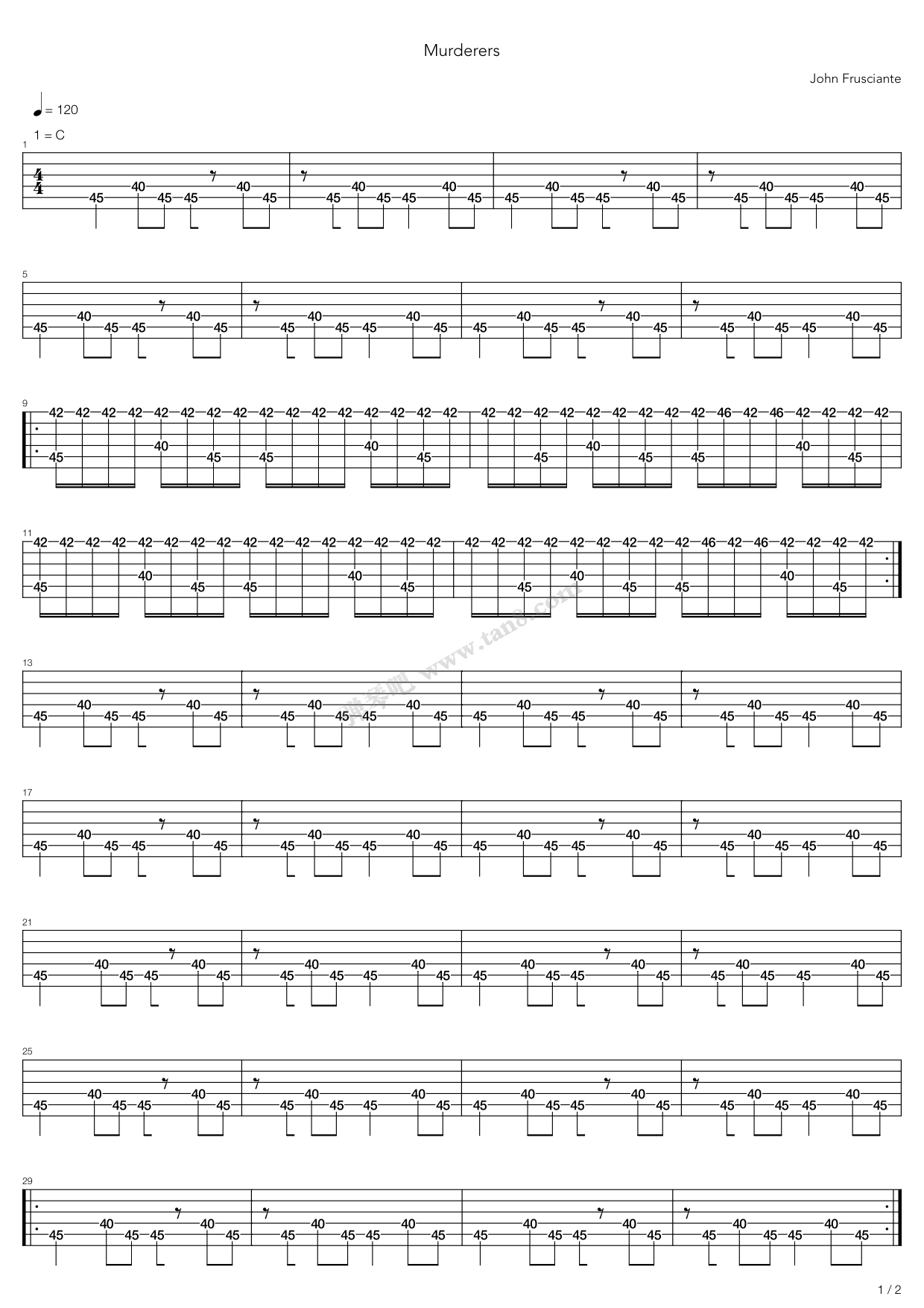 《murderers》,john frusciante(六线谱 吉他谱吉他谱 第5页