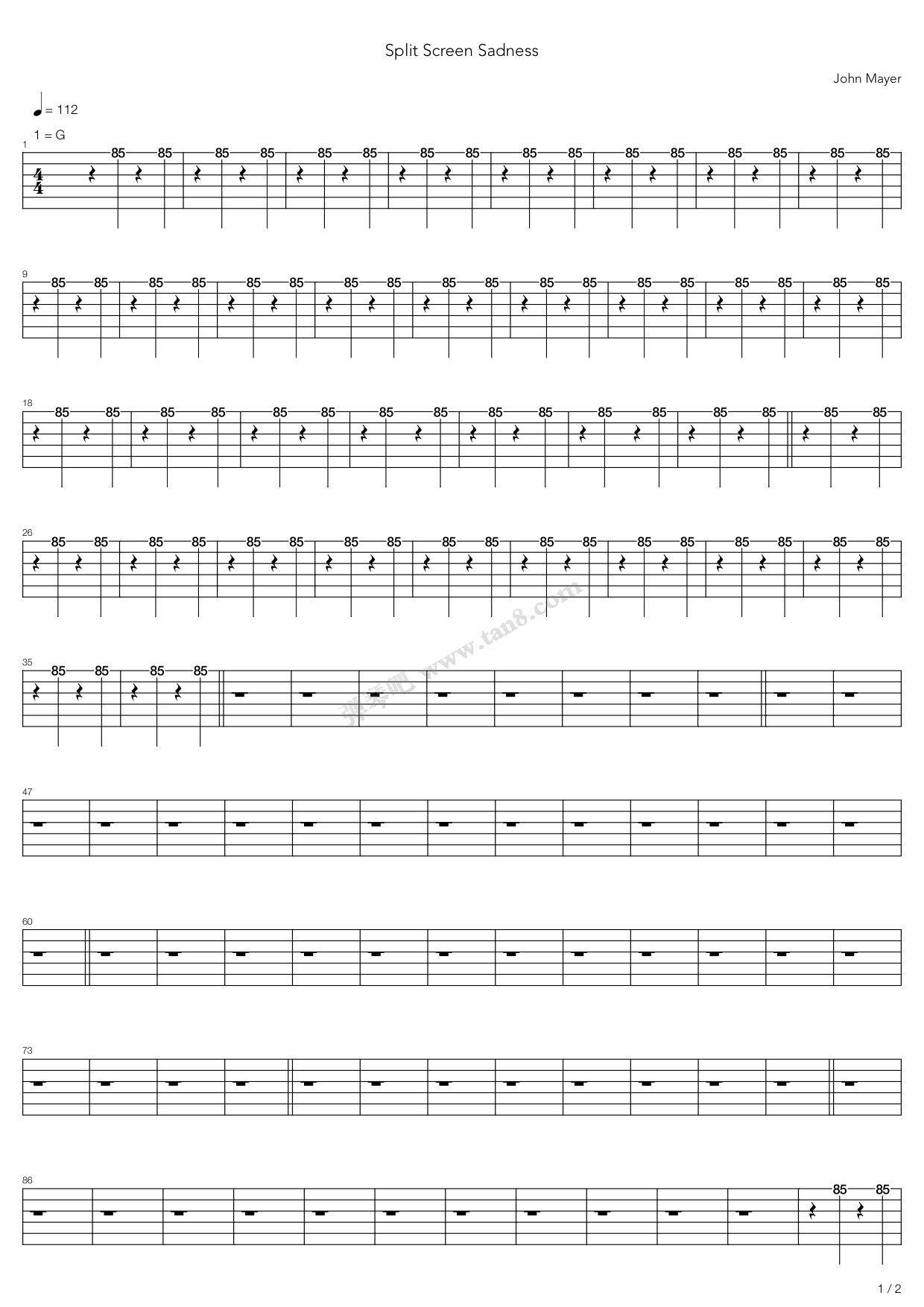 《split screen sadness》,john mayer(六线谱 吉他谱吉他谱 第17页