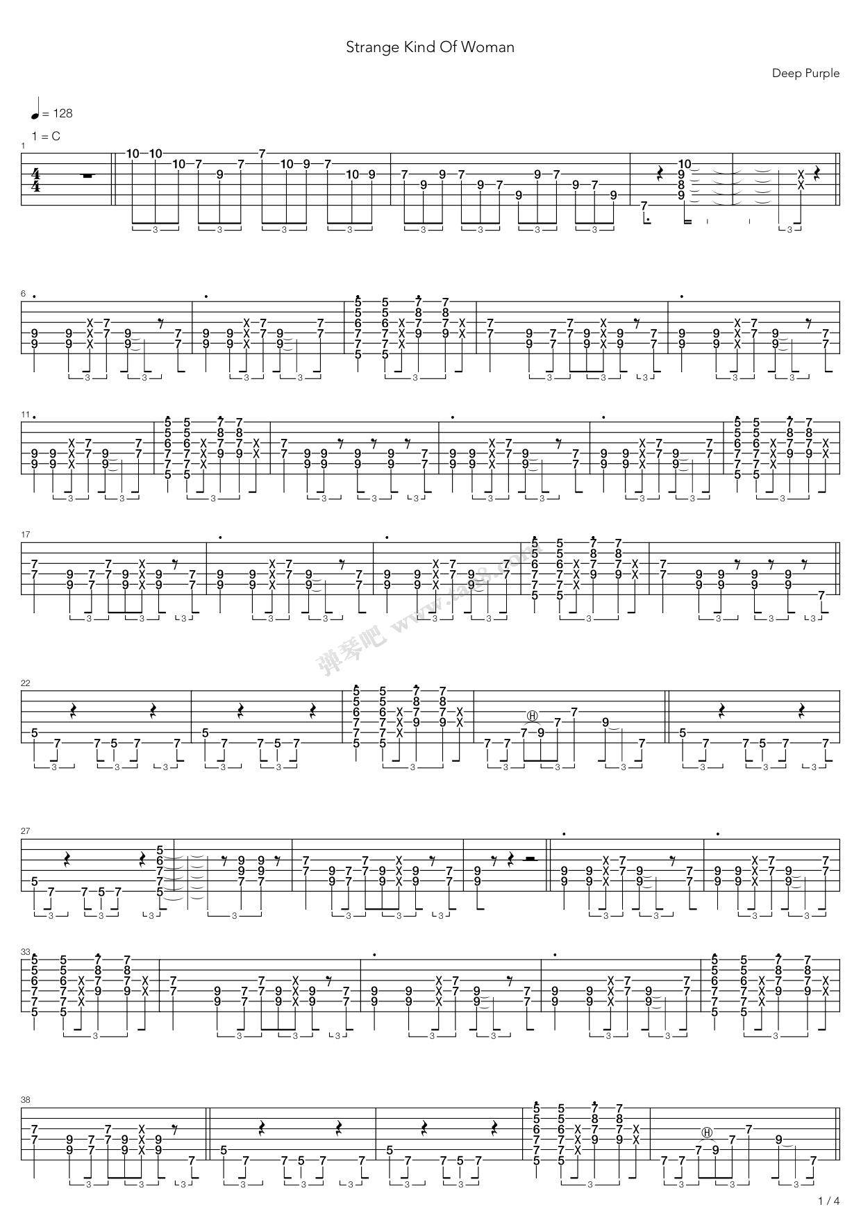 吉他谱 儿歌 deep purple>strange kind of woman