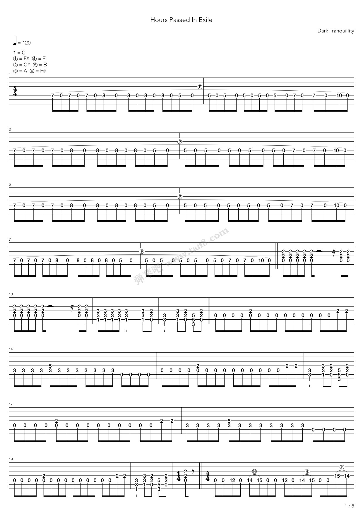 《hours passed in exile》,dark tranquillity(六线谱 吉他谱吉他谱
