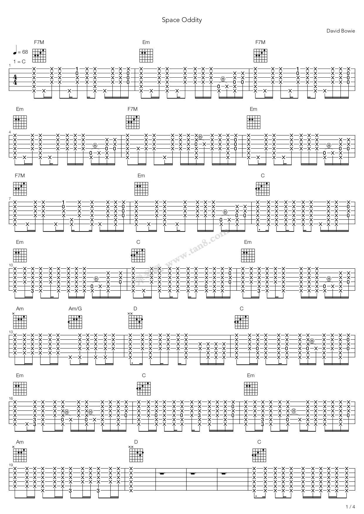 《space oddity》,david bowie(六线谱 吉他谱吉他谱 第1页