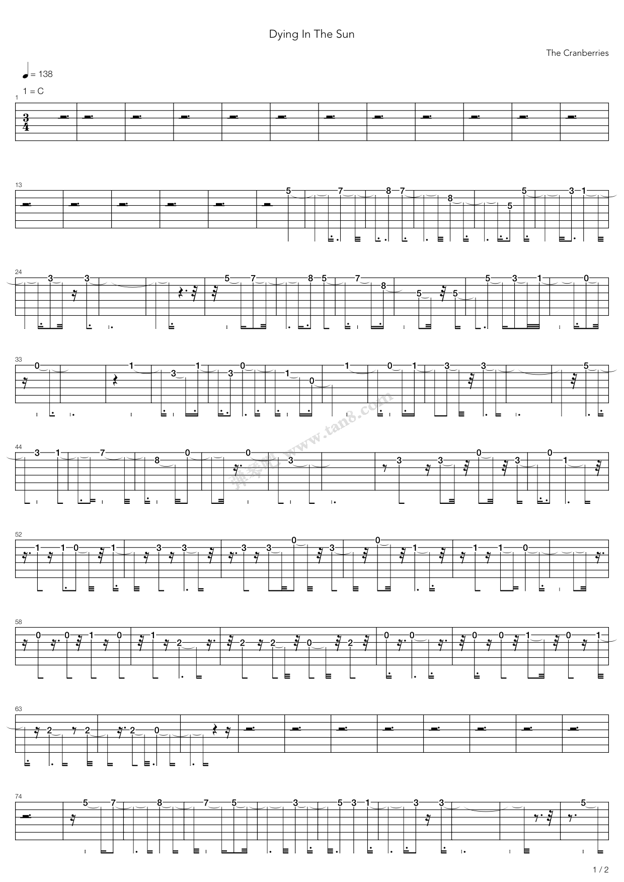 《dying in the sun》,the cranberries(六线谱 吉他谱吉他谱 第8页