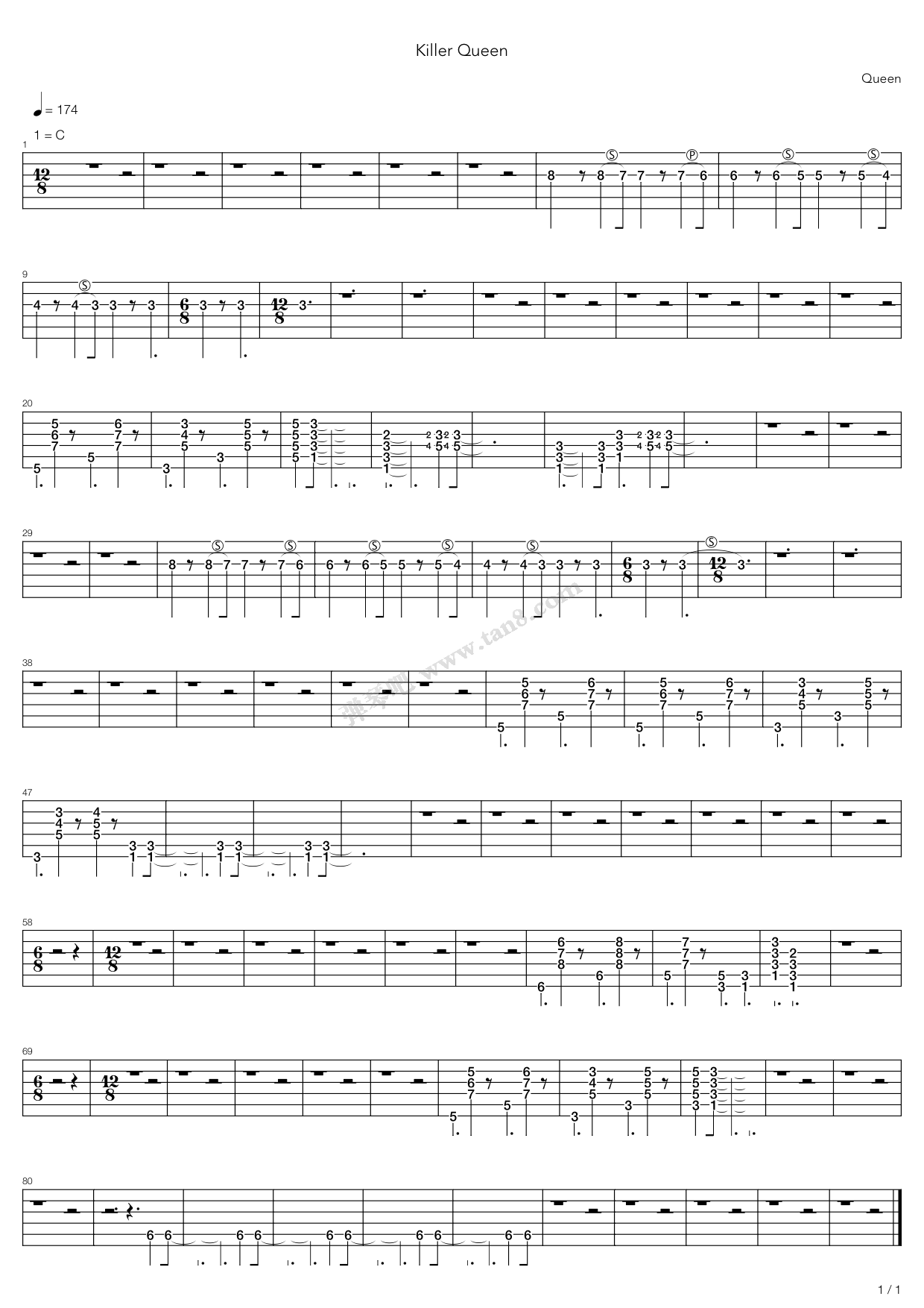 《killer queen》,queen(六线谱 吉他谱吉他谱 第10页