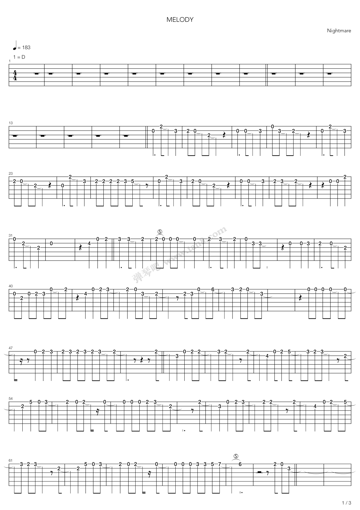 《melody》,ナイトメア( 调六线吉他谱-虫虫吉他谱