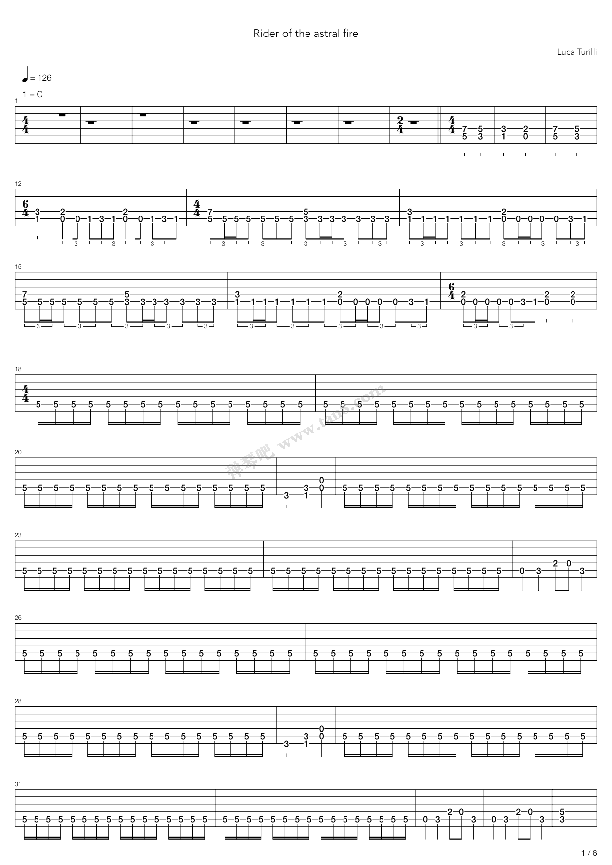 吉他谱 >>《rider of the astral fire》,luca turilli