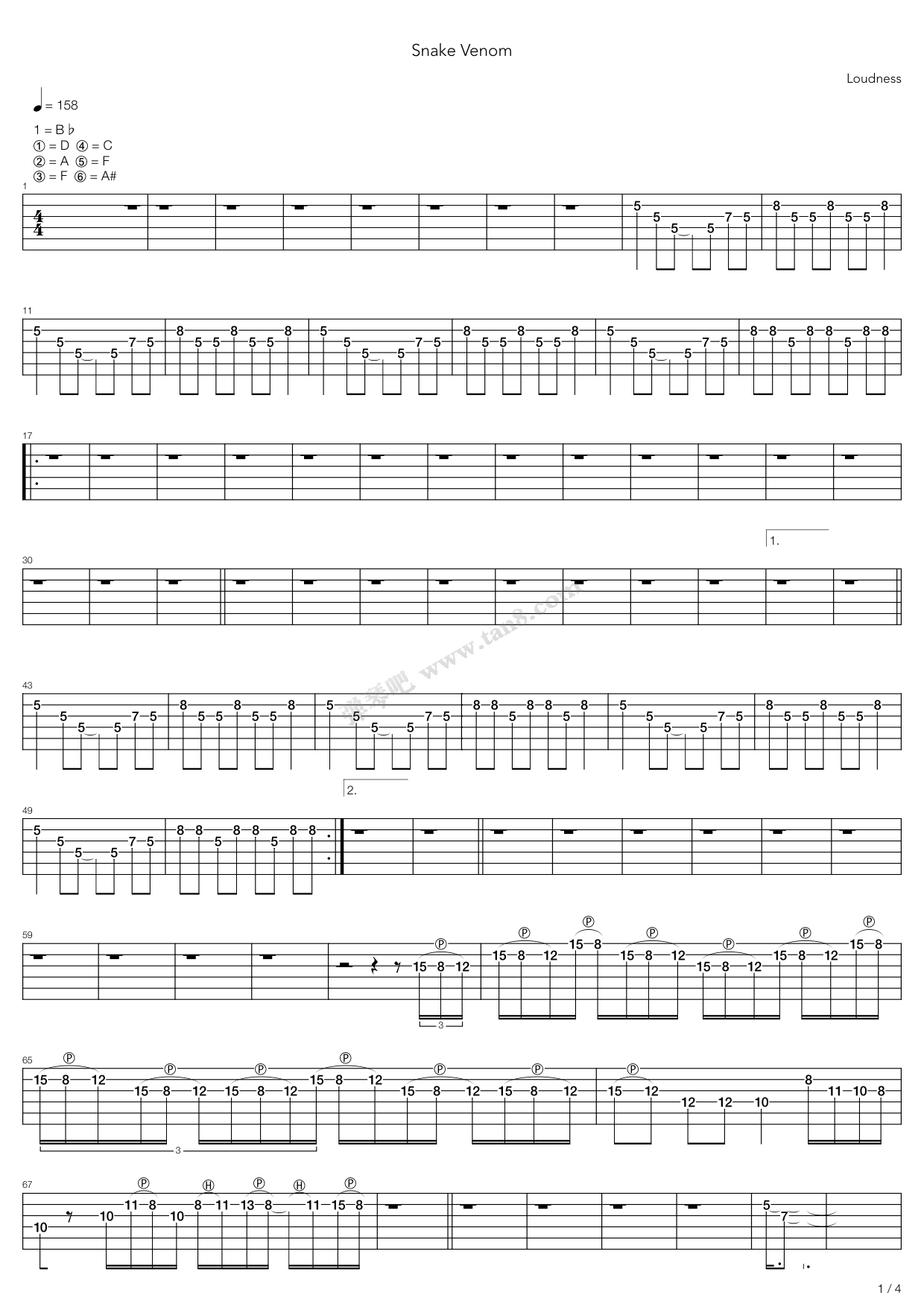 《snake venom》,loudness(六线谱 吉他谱吉他谱 第4页