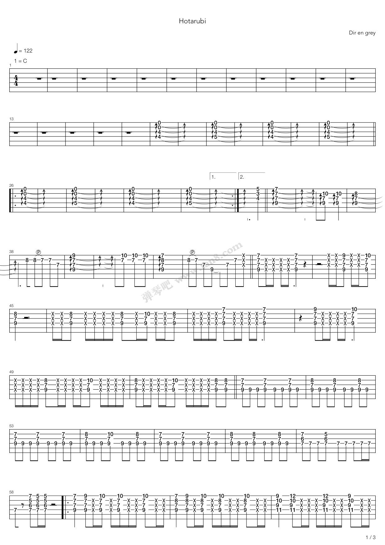 《hotarubi(萤火)》,dir en grey(六线谱 吉他谱吉他谱 第1页