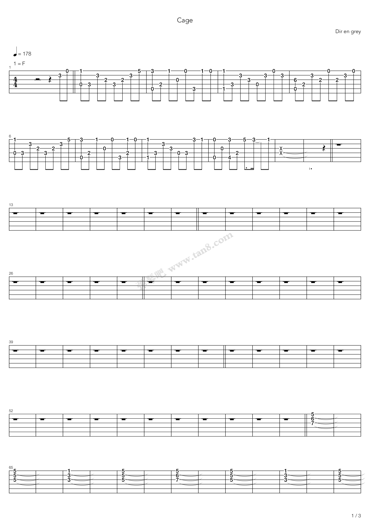 《cage,dir en grey(六线谱 吉他谱吉他谱 第1页