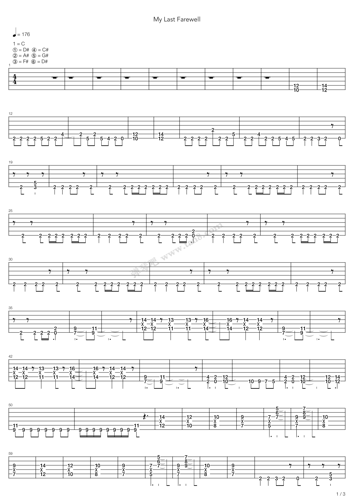 《my last farewell》,galneryus(六线谱 吉他谱吉他谱 第1页