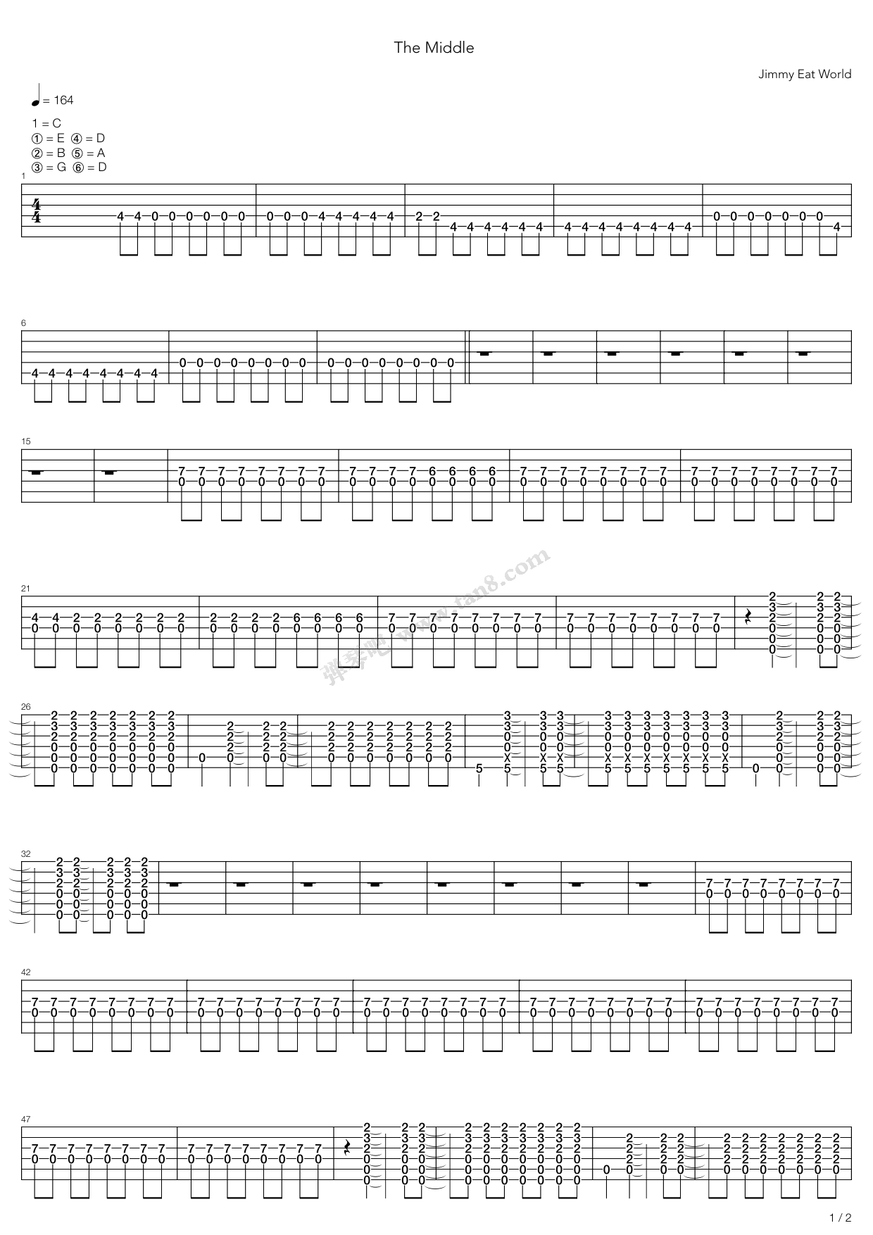 《the middle》,jimmy eat world(六线谱 吉他谱吉他谱 第1页