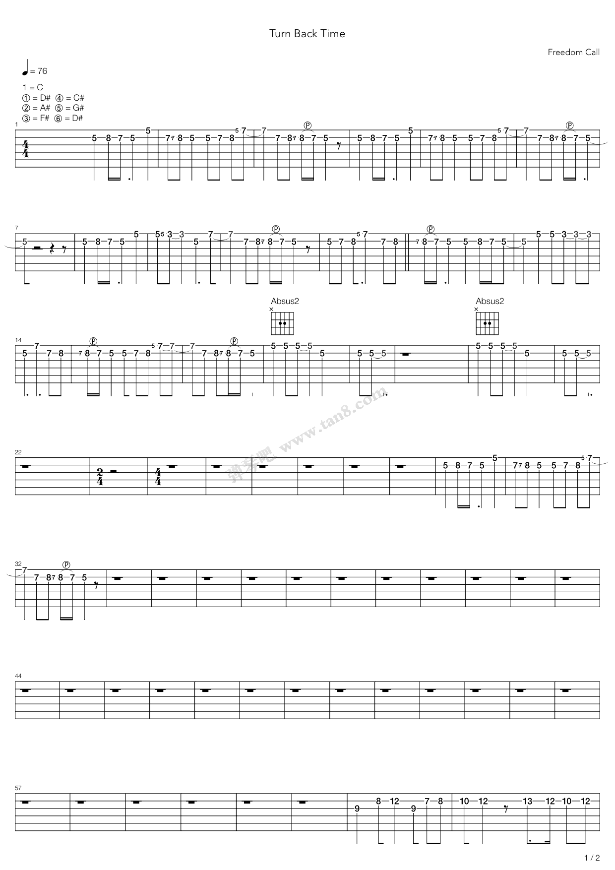 《turn back time》,freedom call(六线谱 吉他谱吉他谱 第1页