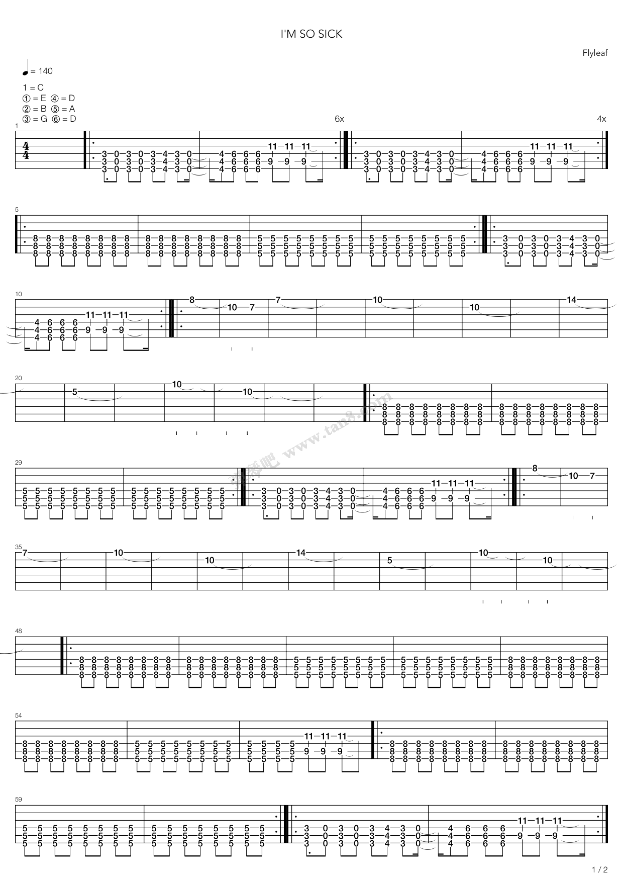《im so sick》,flyleaf(六线谱 吉他谱吉他谱 第1页
