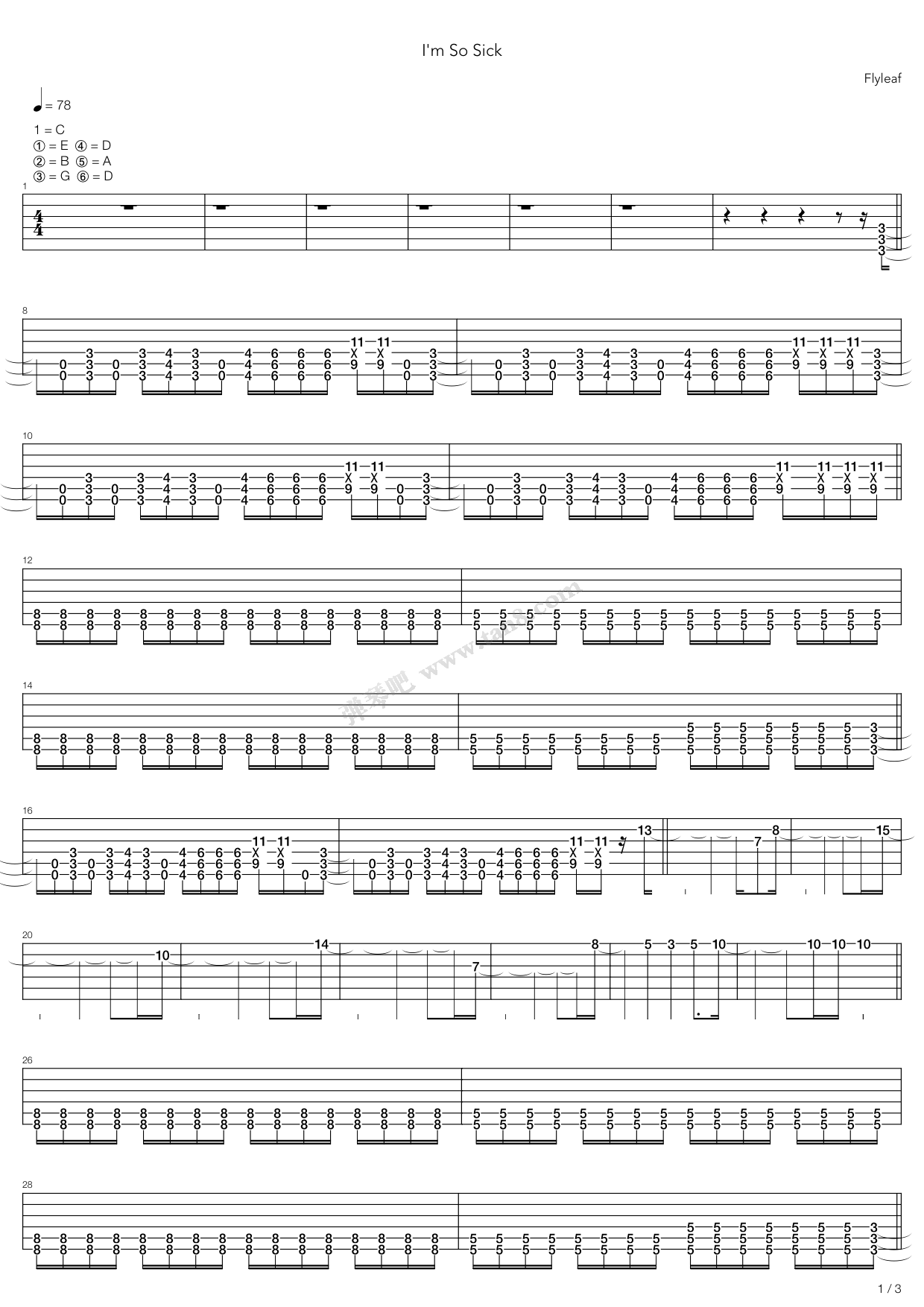 >>《im so sick》,flyleaf(六线谱