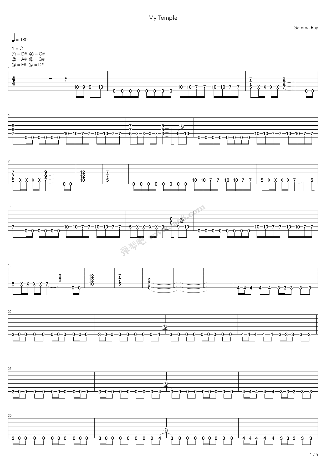 《my temple》,gamma ray(六线谱 吉他谱吉他谱 第1页