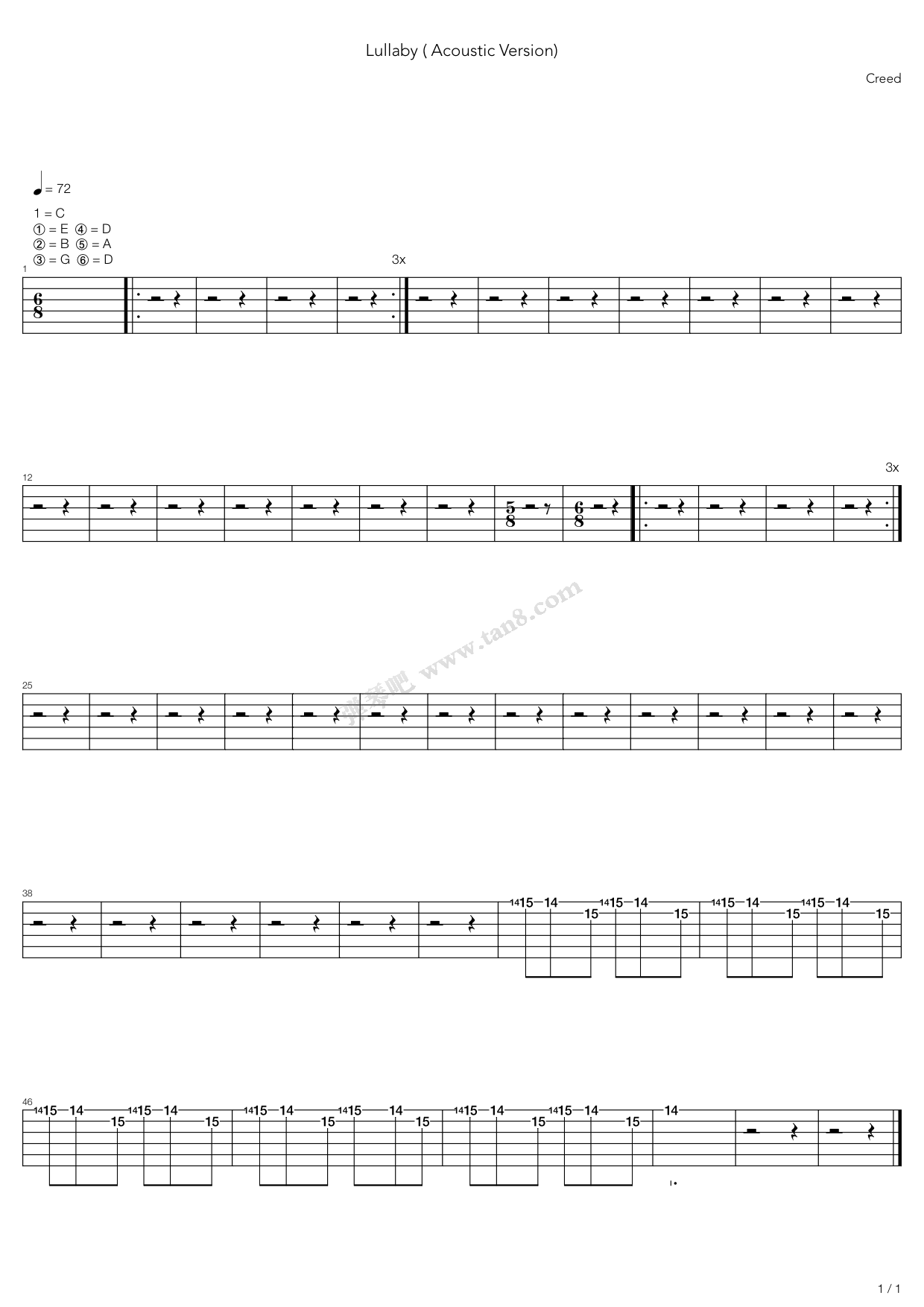 《lullaby》,creed(六线谱 吉他谱吉他谱 第3页