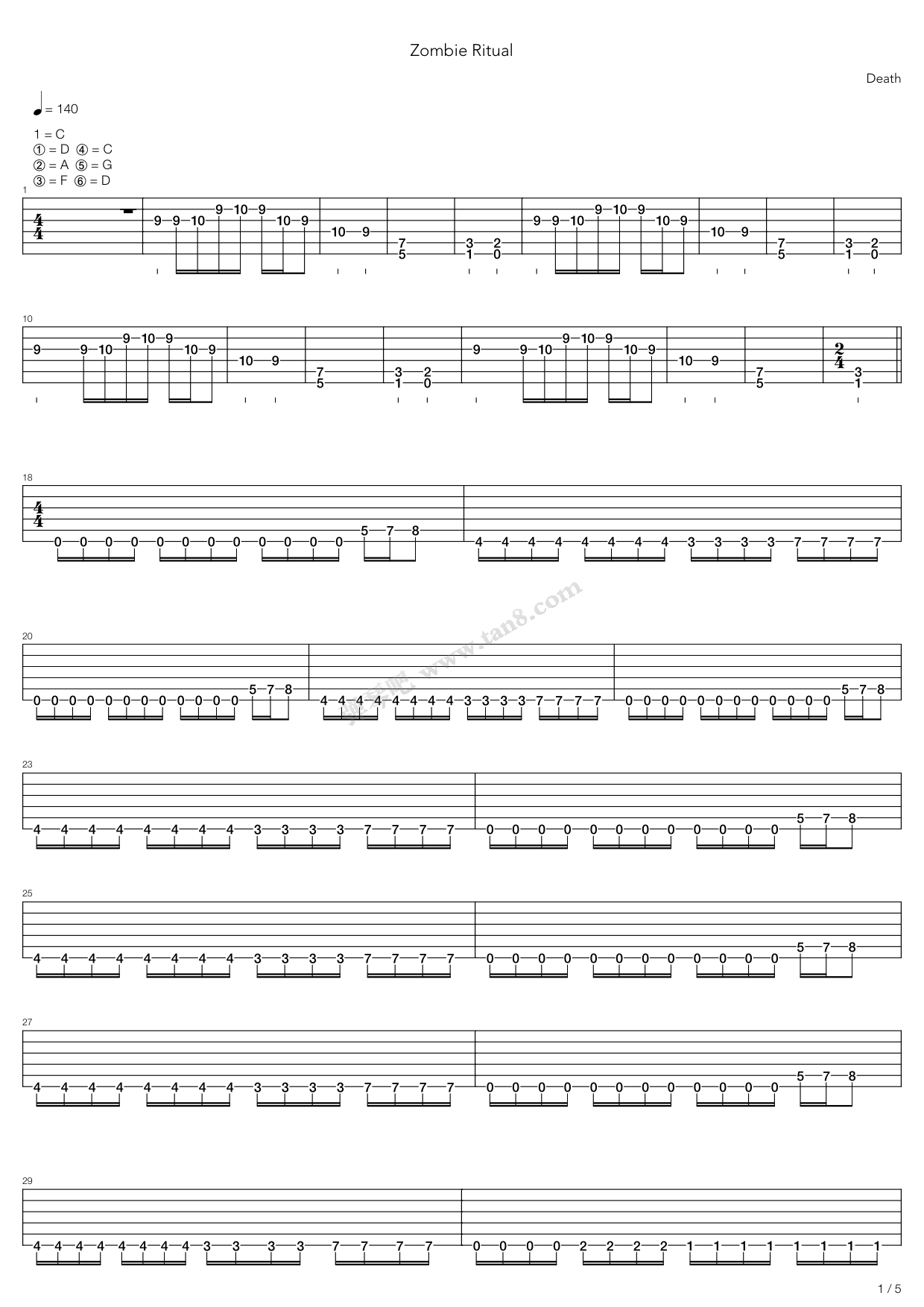 《zombie ritual》,death(六线谱 吉他谱吉他谱 第1页