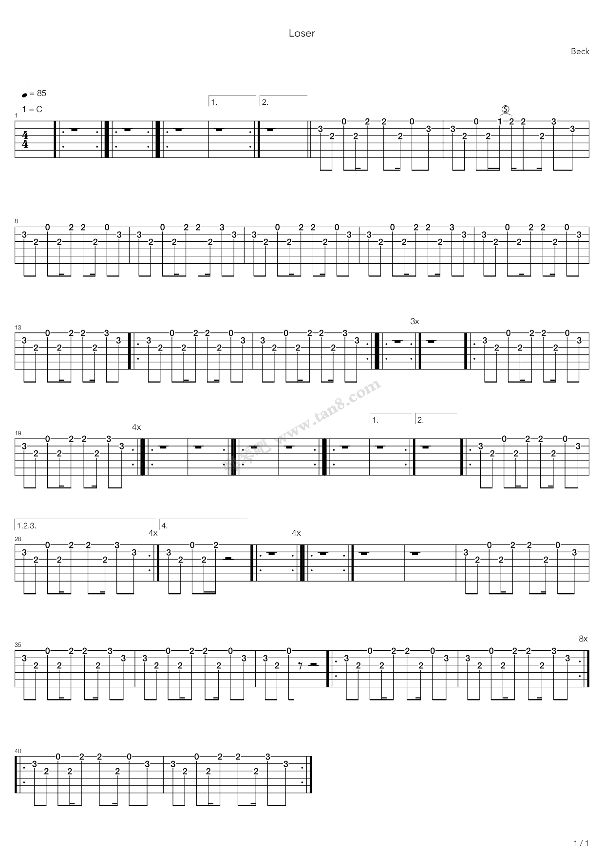 《loser》,beck(六线谱 吉他谱吉他谱 第5页