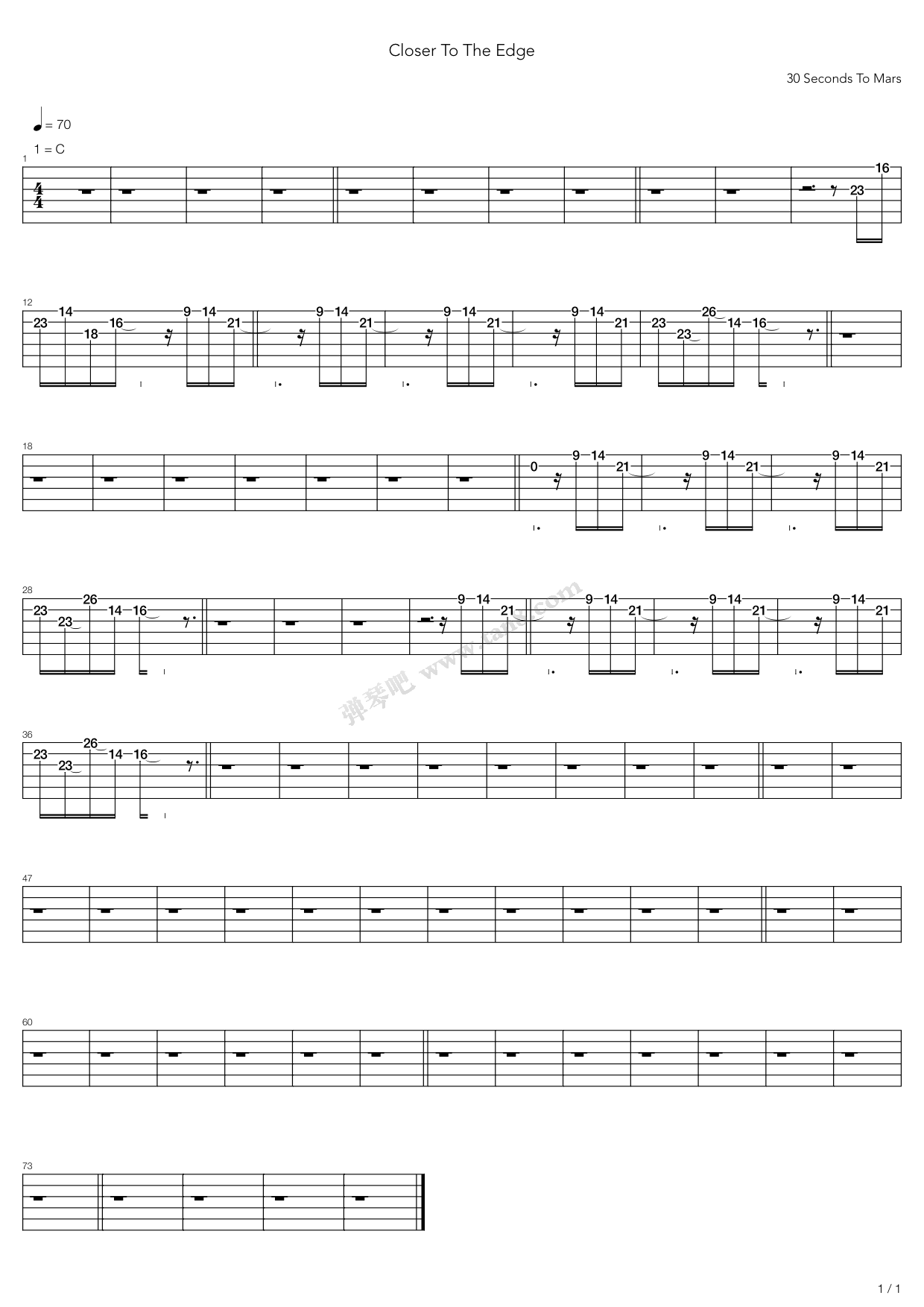 吉他谱 >>《closer to the edge》,30 seconds to mars